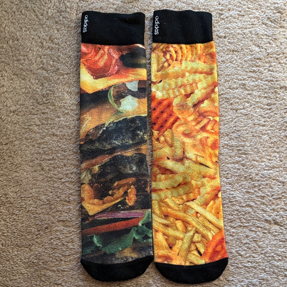 Adidas Men's Food Print Socks - hamburger and french fries